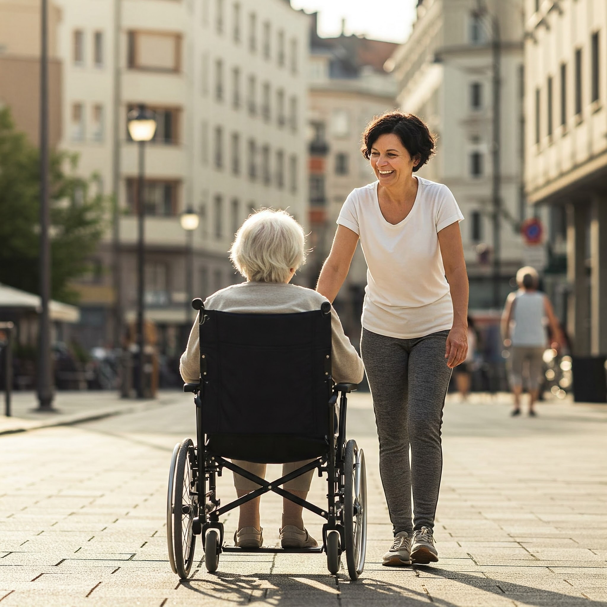 femme fauteuil entraide solidarite
